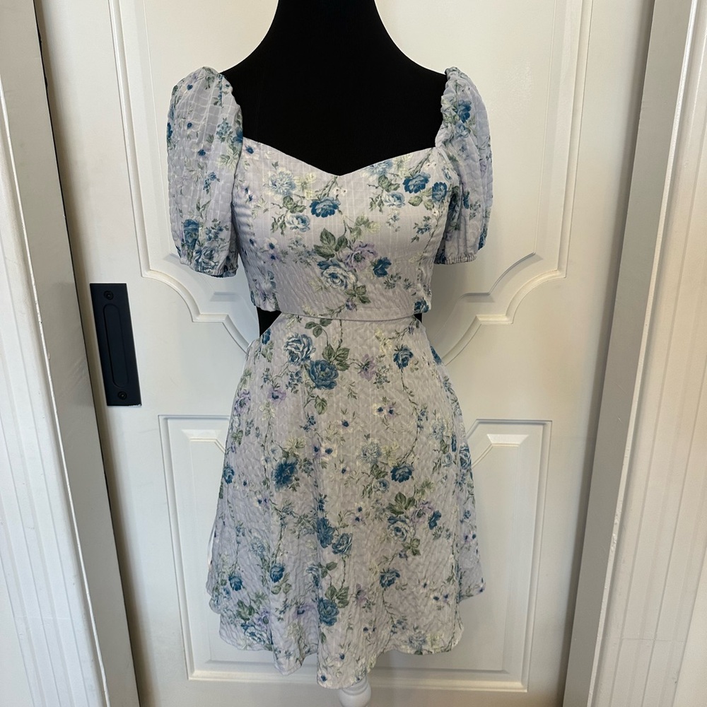 Altar’d State Open Back Floral Puff Sleeve Mini Dress Sweetheart Neck NWOT